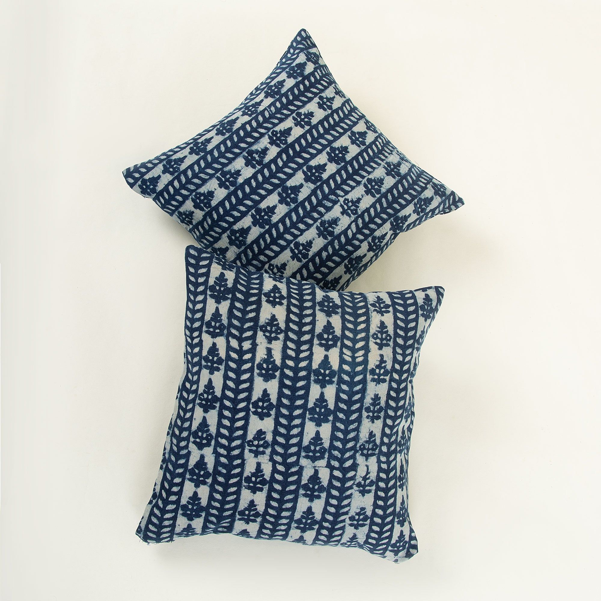 Hand Block Print Blue Cotton Canvas Cushion Cover